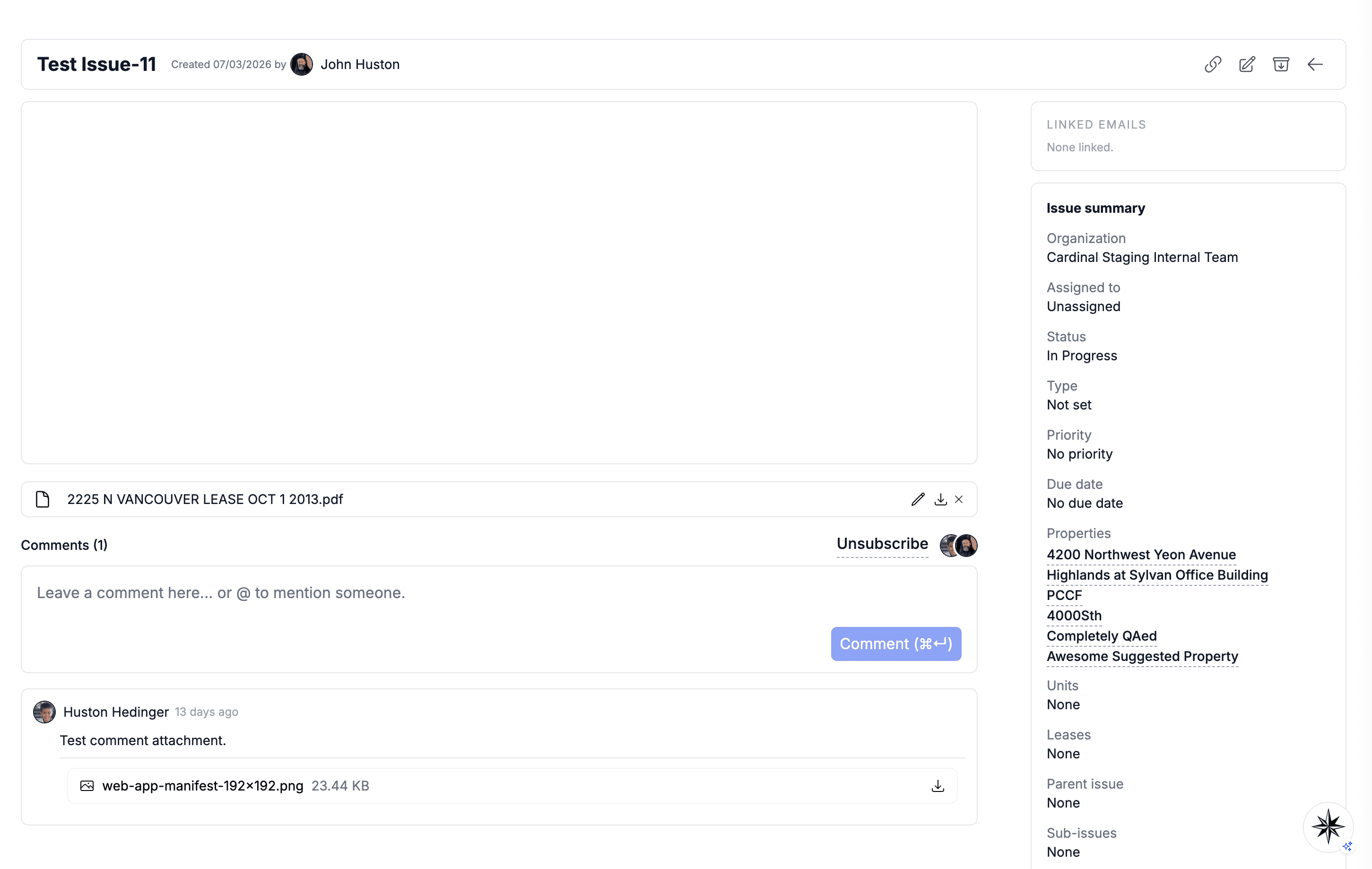Individual issue detail page showing all management options and collaboration tools
