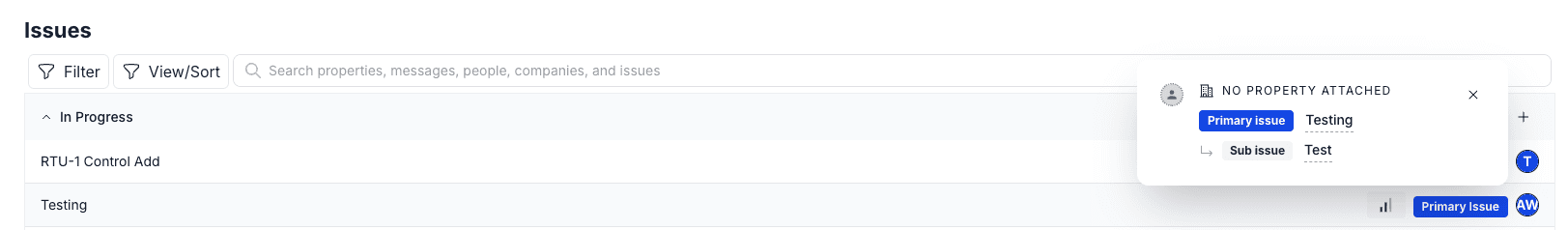 Related Issue popover showing linked issues on the Issues page