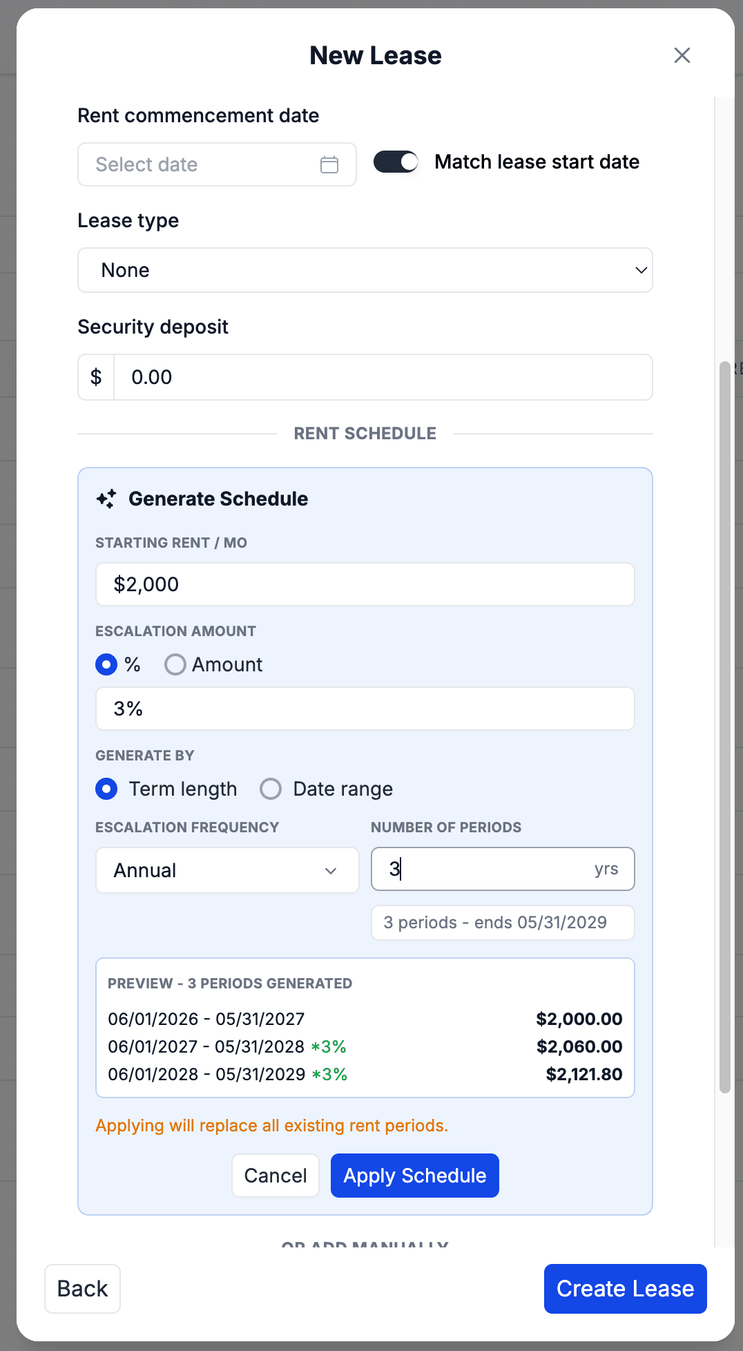 Lease document generation step