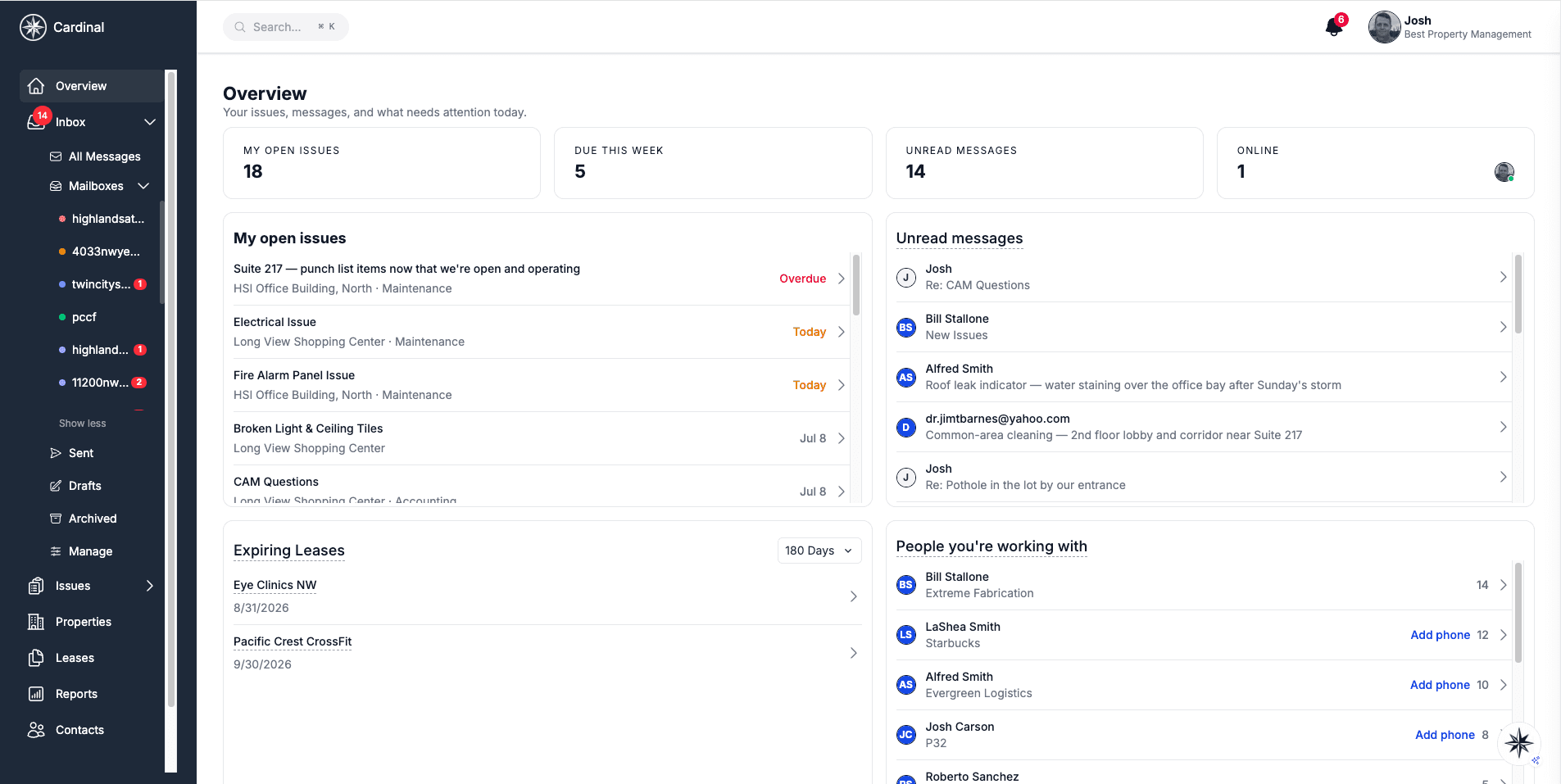 The Cardinal platform tracking tenant interactions and open issues